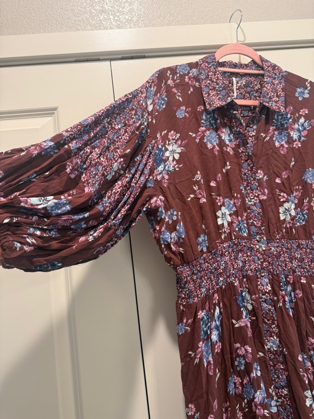 Free People Brown Maxi Dress with Blue and Pink Floral Print - Picture 6 of 10